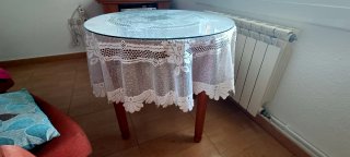 Mesa redonda madera y cristal 80cm