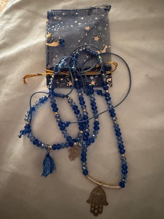 Conjunto Collar y Pulsera Mano de Fátima Azul