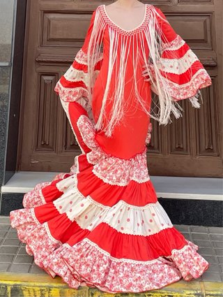 Traje de Flamenca PRECIOSO Coral Elastico T.38-40