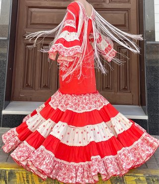 Traje de Flamenca PRECIOSO Coral Elastico T.38-40