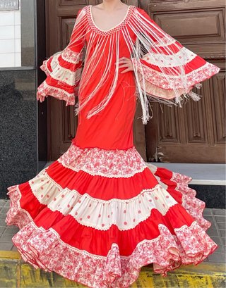 Traje de Flamenca PRECIOSO Coral Elastico T.38-40