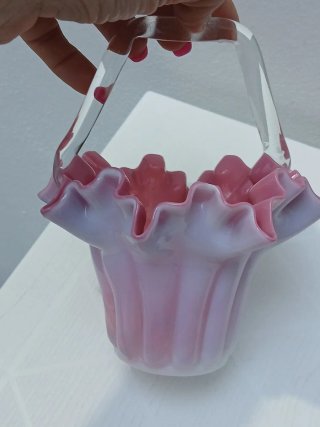 Cestino Murano Vintage Vetro Rosa Trasparente