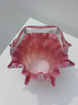 Cestino Murano Vintage Vetro Rosa Trasparente