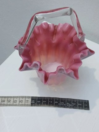 Cestino Murano Vintage Vetro Rosa Trasparente