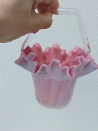 Cestino Murano Vintage Vetro Rosa Trasparente