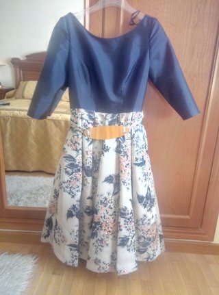 Vestido fiesta azul y floral T.38
