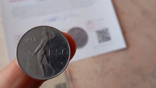 RARO 50 Lire 1958 Repubblica Italiana Periziato