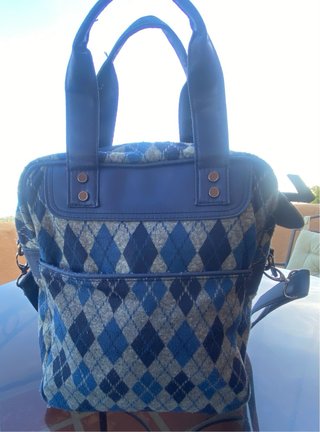 Bolso Adolfo Dominguez rombos azul y gris
