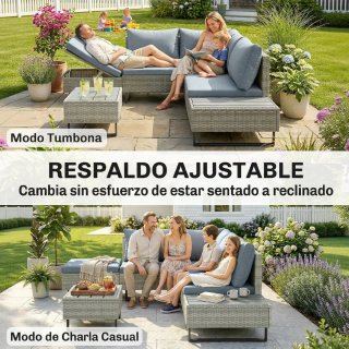 Conjunto Jardín Ratán 3 Piezas Azul/Gris