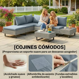 Conjunto Jardín Ratán 3 Piezas Azul/Gris