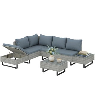 Conjunto Jardín Ratán 3 Piezas Azul/Gris
