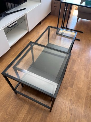 Juego mesas nido centro y sofá cristal metal