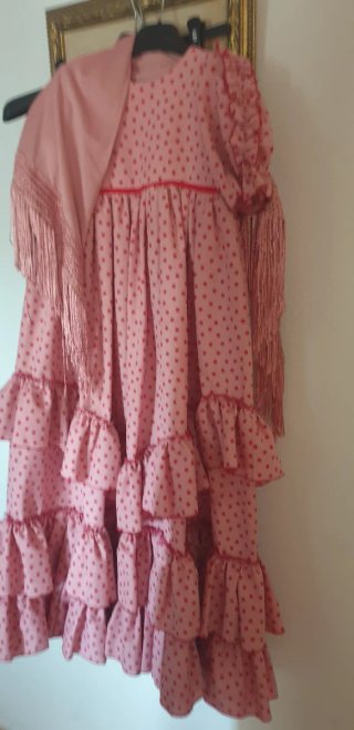 Traje de flamenca niña rosa lunares