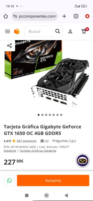 Tarjeta Gráfica Gigabyte GTX 1650 OC