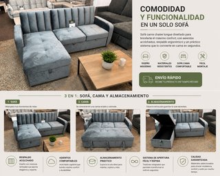 Sofá Cama Gris con Arcón y Chaise Longue