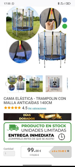 Cama elástica Playkin 140cm