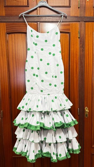 Vestido de flamenca blanco y verde