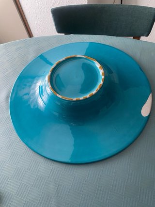 Centro de mesa porcelana turquesa y plata.