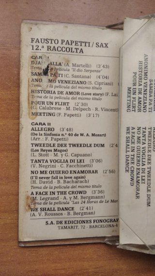 Cinta Casete Fausto Papetti 12ª Raccolta