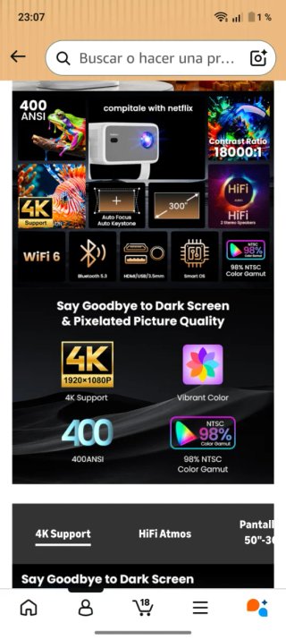 Proyector GM700 4K Smart TV Wifi 6