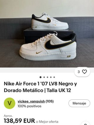 Nike Air Force 1 '07 LV8 Negro y dorado metálico