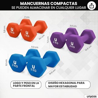 Set Mancuernas 1kg, 2kg, 3kg. Excelente estado