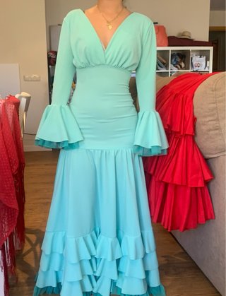 Traje de flamenca verde turquesa