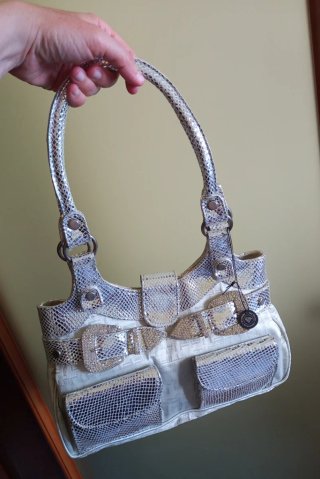 Borsa Tiffi Pelle/Tessuto Argento Bianco