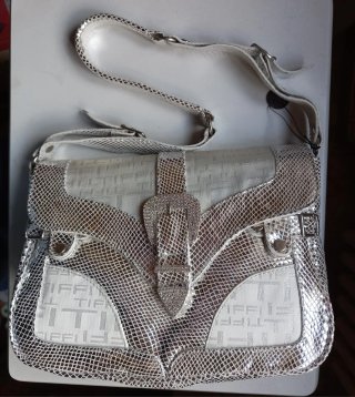 Borsa Tiffi Pelle/Tessuto Argento Bianco