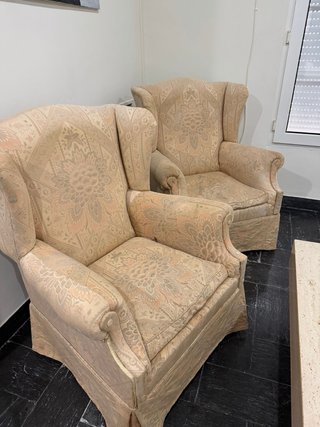 2 Poltrone Vintage in Tessuto Beige/Rosa