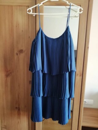 Vestido Mango plisado tirantes azul T.L