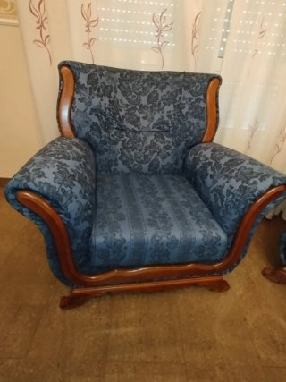 Sofá y 2 sillones azul y amarillo