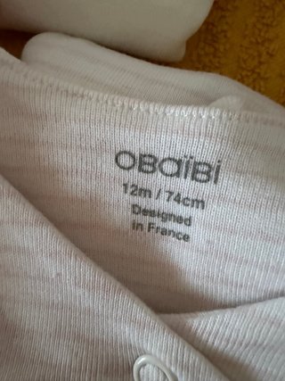 Lote 3 bodys manga corta Obaïbi 12m/74cm