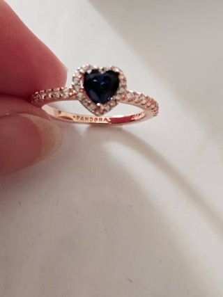 Anillo Pandora Corazón Azul Baño Oro Rosa