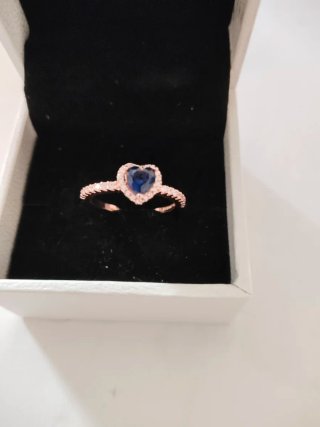 Anillo Pandora Corazón Azul Baño Oro Rosa