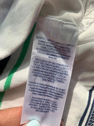 Polo CHAPS vintage blanco de rayas azul marino y verde talla XL