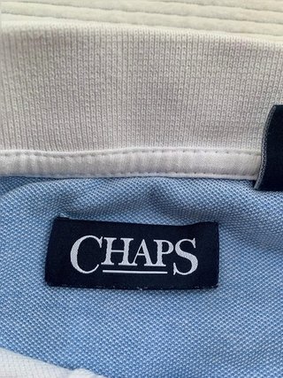 Polo CHAPS vintage blanco de rayas azul marino y verde talla XL