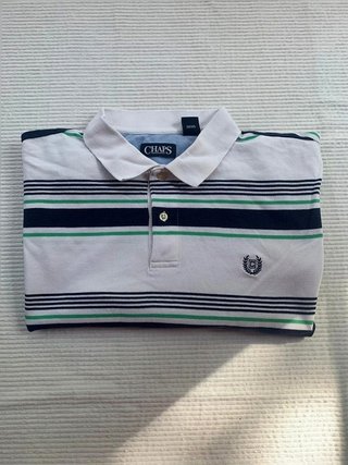 Polo CHAPS vintage blanco de rayas azul marino y verde talla XL
