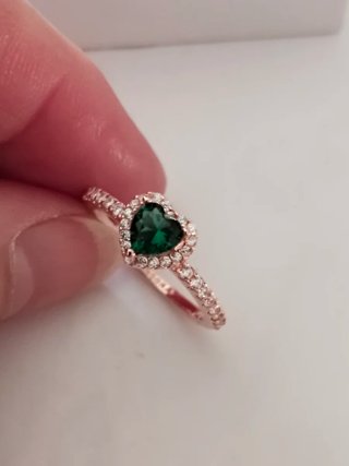 Anillo Pandora Corazón Verde Oro Rosa