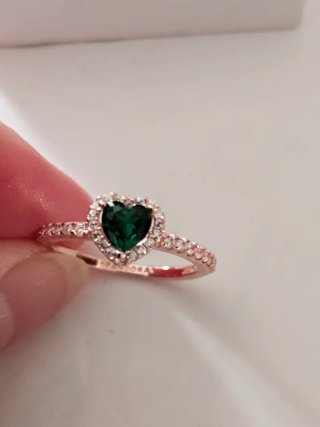 Anillo Pandora Corazón Verde Oro Rosa