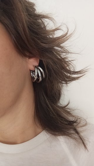 Pendientes Aro Triple Plateados Acero Inoxidable