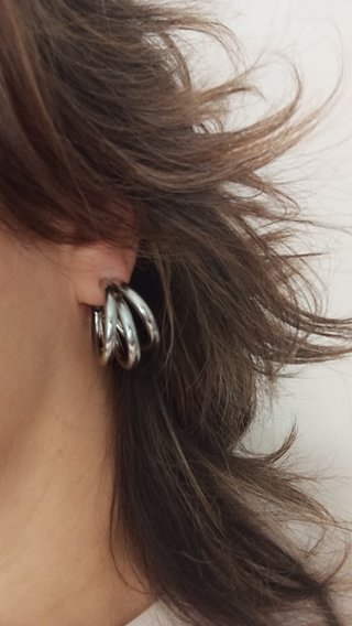 Pendientes Aro Triple Plateados Acero Inoxidable