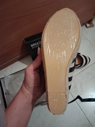 Cuñas esparto con lazo azul y beige
