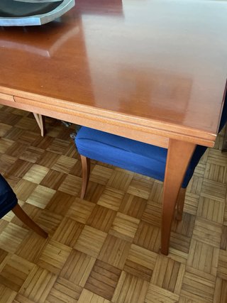 Mesa comedor extensible cerezo maciza + 6 sillas
