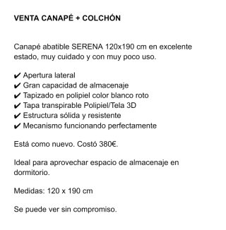 Venta CANAPÉ + COLCHÓN 120x190 cm