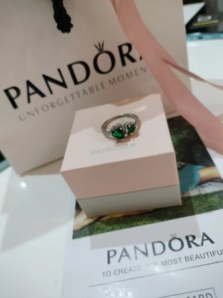 Anillo Pandora Corazón Verde Plata