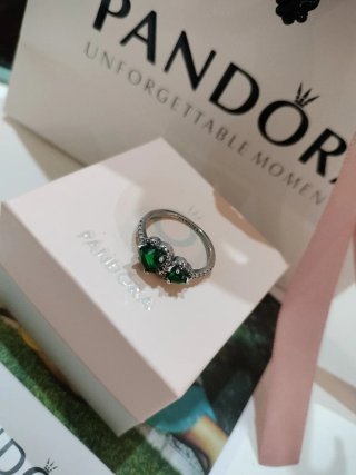 Anillo Pandora Corazón Verde Plata