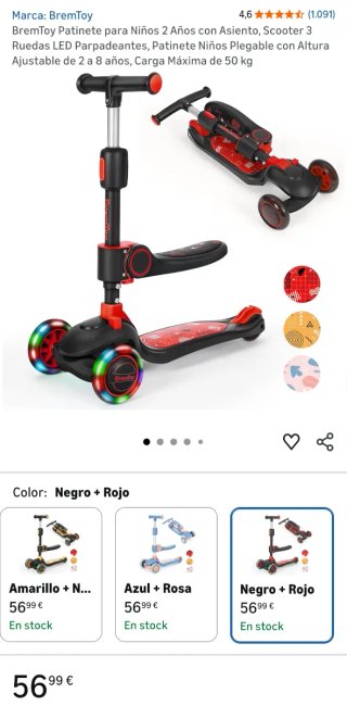 Patinete 3 Ruedas con Asiento y Luces