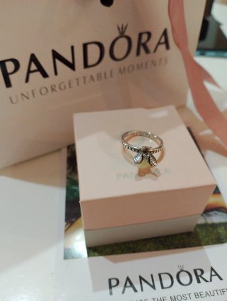 Anillo Pandora Abeja Plata y Amarillo