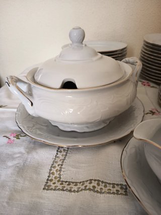 Vajilla Porcelana Blanca Alhambra Filo Dorado
